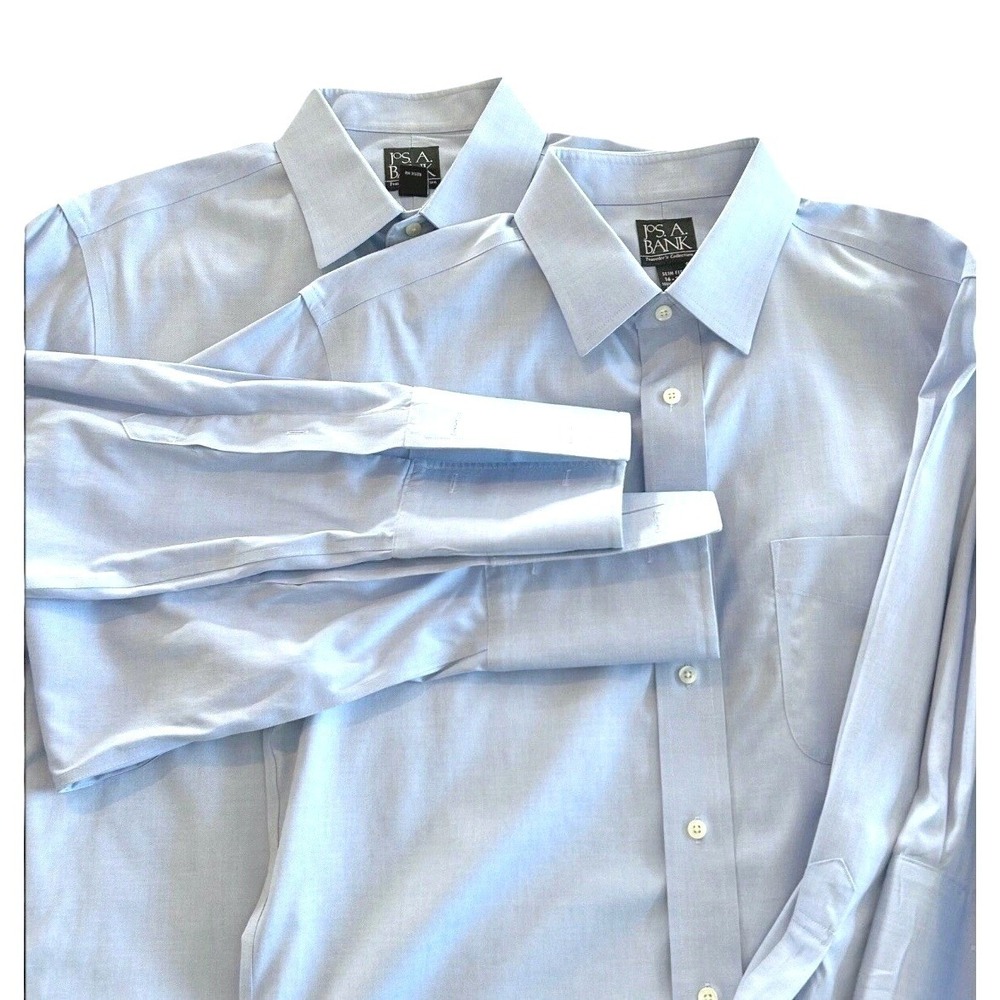 Traveler Jos A Bank‎ Lot of 2 16-32 Slim Fit Dress Shirt Light Blue French Cuff